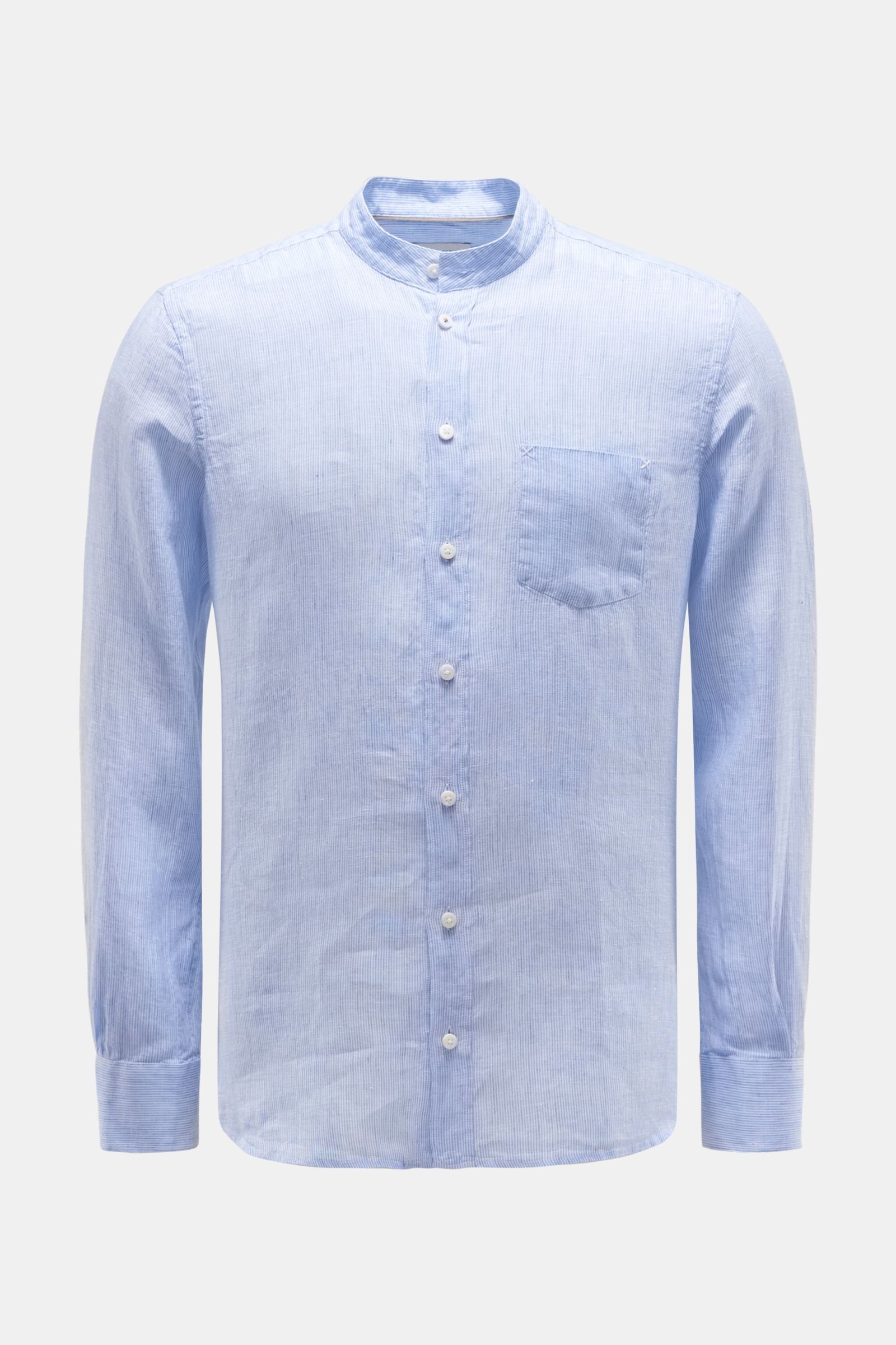 Linen shirt Grandad collar smoky blue/white striped