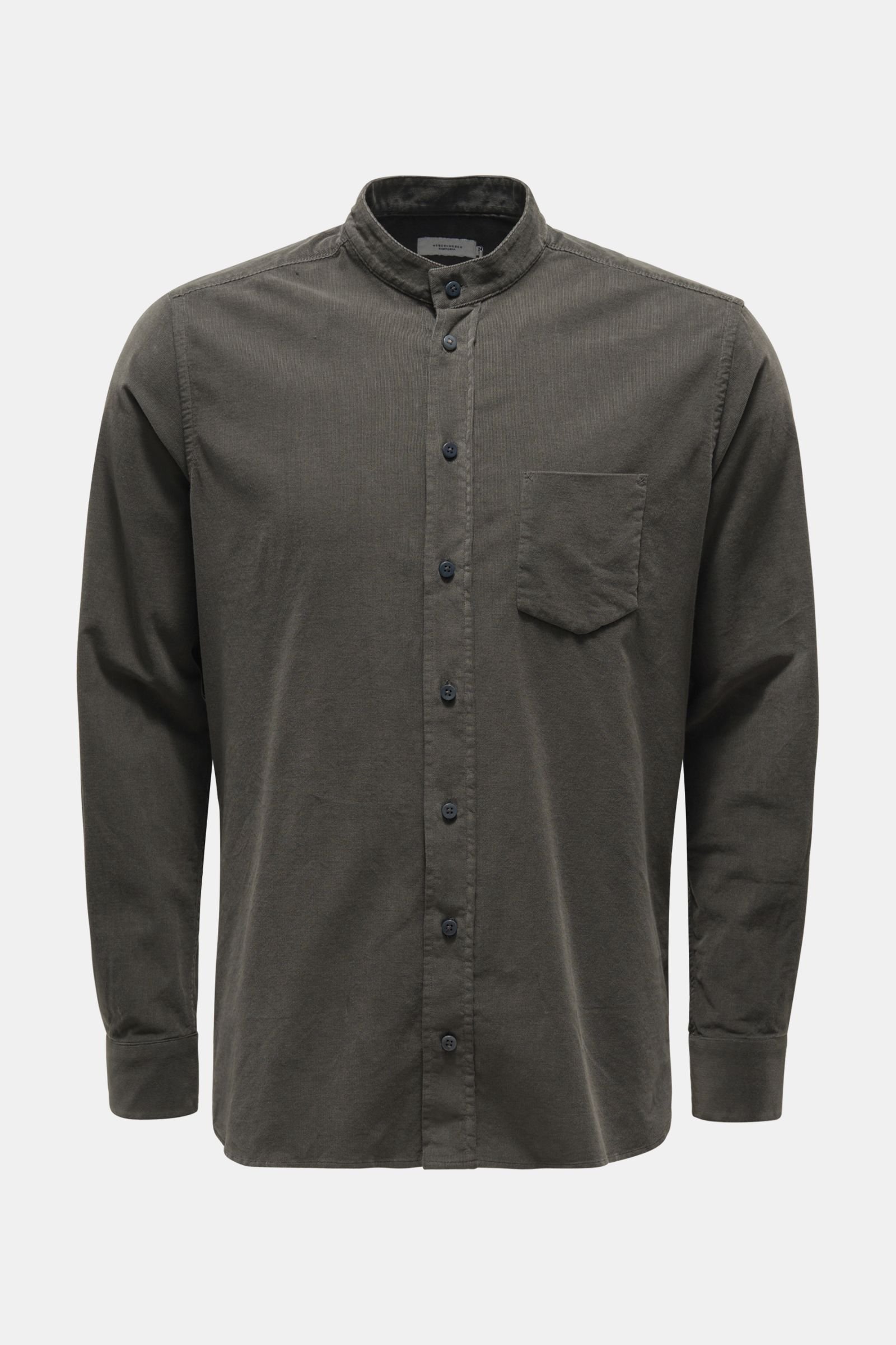 Corduroy shirt Grandad collar dark grey