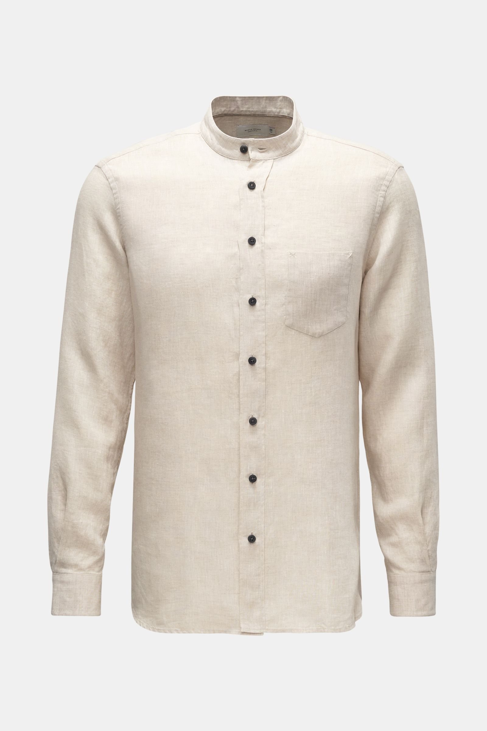 Leinenhemd 'Linen Collar Shirt' Grandad-Kragen beige