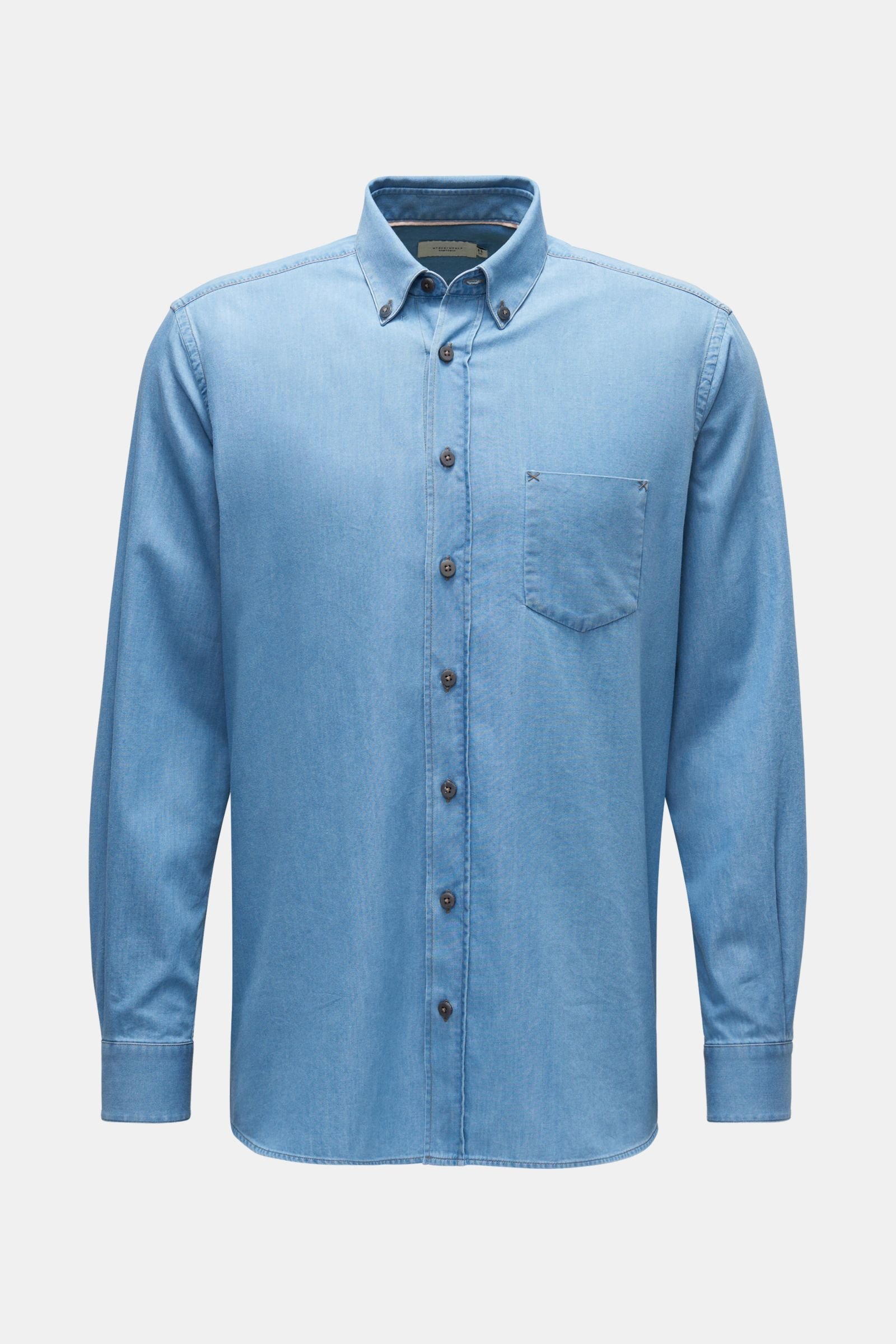 Chambray-Hemd 'Vintage Denim Tailored Shirt' Button-Down-Kragen rauchblau