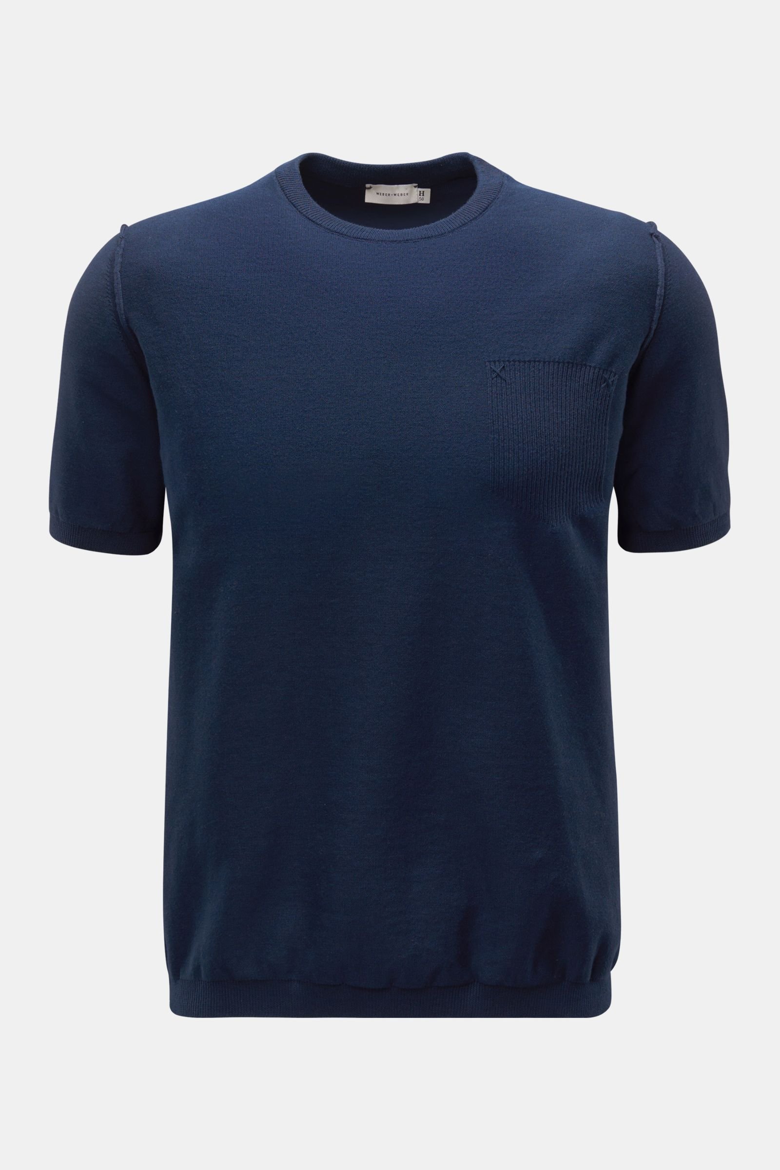 Kurzarm-Rundhalspullover 'Cotton Knit T-Shirt' navy