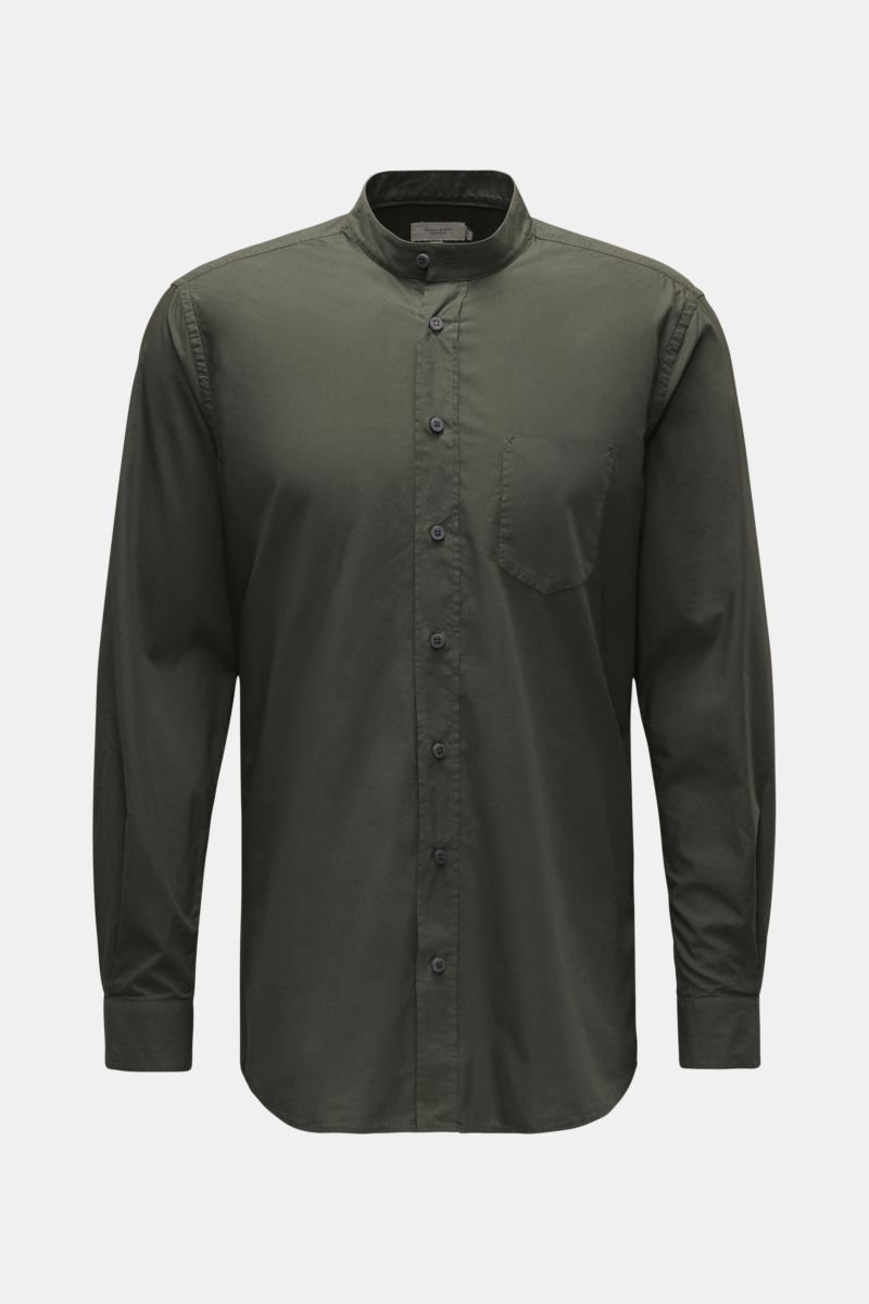 Casual Hemd 'Vintage Popeline Collar Shirt' Grandad-Kragen oliv