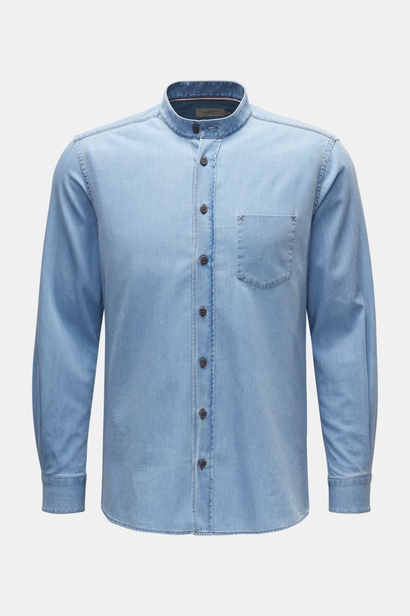Chambray-Hemd 'Vintage Denim Collar Shirt' Grandad-Kragen hellblau