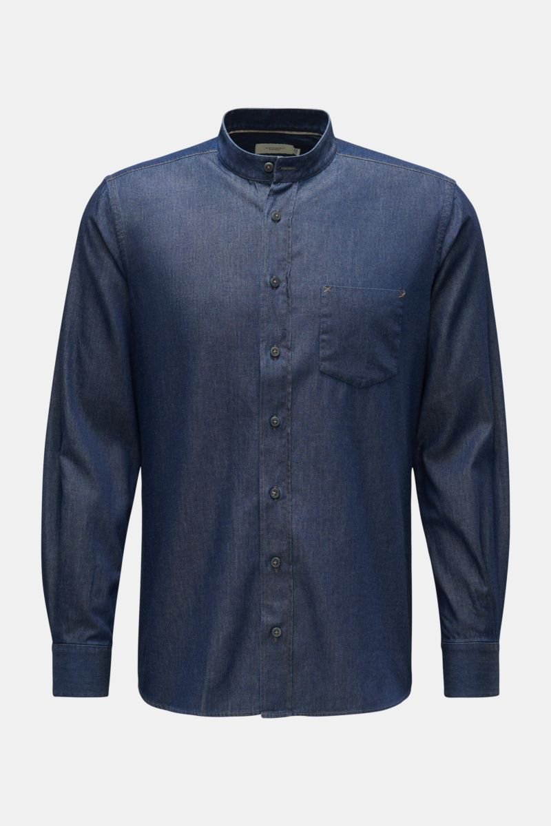 Chambray shirt 'Light Denim Collar Shirt' grandad collar navy