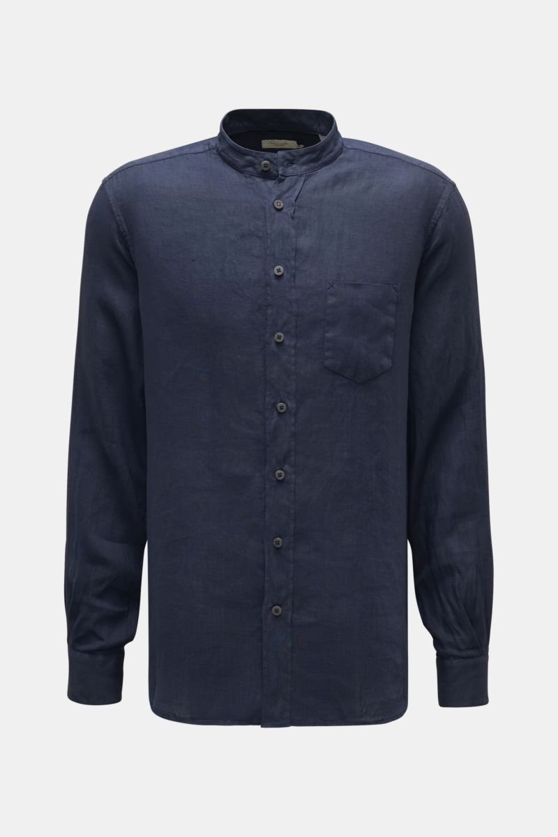 Linen shirt 'Linen Collar Shirt' grandad collar navy