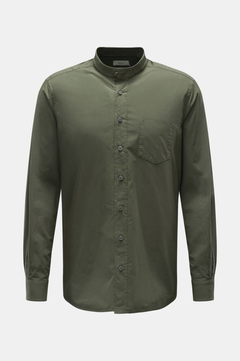 Casual Hemd 'Vintage Popeline Collar Shirt' Grandad-Kragen dunkelgrün